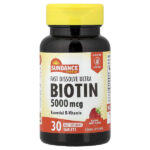 биотин, натуральные ягоды, 5000 мкг, 30 быстрорастворимых таблеток — Sundance Vitamins