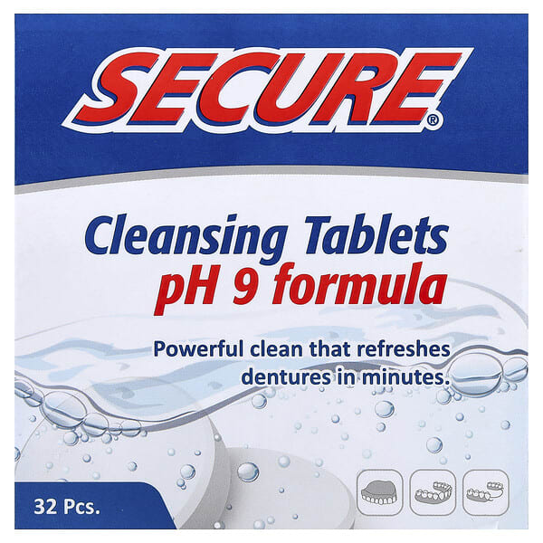 sec30016_v_42.jpg Secure Denture, очищающие таблетки, с уровнем pH 9, 32 таблетки