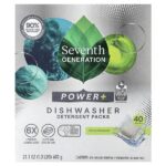 Пакеты с моющим средством Power + для посудомоечной машины, Fresh Citrus, 40 упаковок, 600 г (21,1 унции) — Seventh Generation