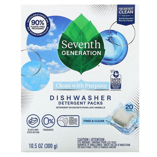 sev45177_v_8.jpg моющие средства для посудомоечных машин, Free и Clear, 20 шт., 300 г (10,5 унции) — Seventh Generation