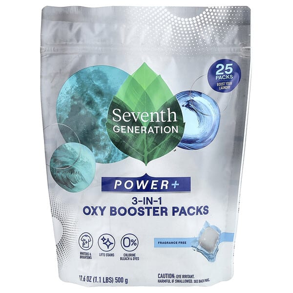 sev45191_v_8.jpg Power+, кислородный бустер 3 в 1, без отдушек, 25 пакетиков, 500 г (1,1 фунта) — Seventh Generation