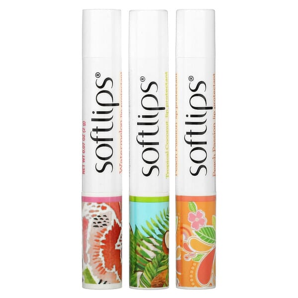 sfl01469_v_5.jpg Softlips, Средство для губ, арбуз, тропический кокос, персиковая страсть, 3 пакетика по 2 г (0,07 унции)