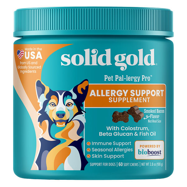 sgp00240_v_18.jpg Pet Pal-Lergy Pro™, добавка для поддержки аллергии, для собак, с копченым беконом, 60 жевательных таблеток, 108 г (3,8 унции) — Solid Gold