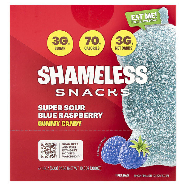shl57246_v_38.jpg Gummy Candy, кислая голубая малина, 6 пакетиков по 50 г (1,8 унции) — Shameless Snacks
