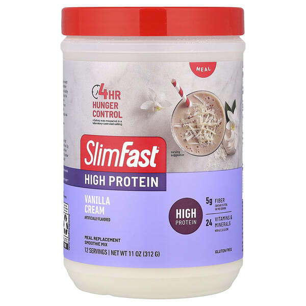 slf79002_v_24.jpg SlimFast, Смузи-заменитель с высоким содержанием белка, ванильный крем, 312 г (11 унций)