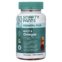 Prenatal Plus, мультивитамины и омега-кислоты, со вкусом апельсиново-клубничного лимонада, 90 жевательных таблеток — SmartyPants