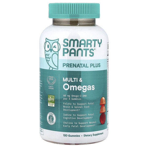 sma02425_v_8.jpg Prenatal Plus, жевательные мультивитамины и омега, со вкусом апельсина и клубники, 120 жевательных таблеток — SmartyPants