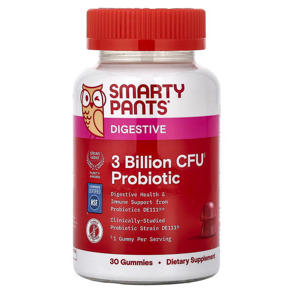 sma02447_v_8.jpg Digestive, жевательные таблетки с пробиотиками, со вкусом клубники, 30 жевательных таблеток — SmartyPants