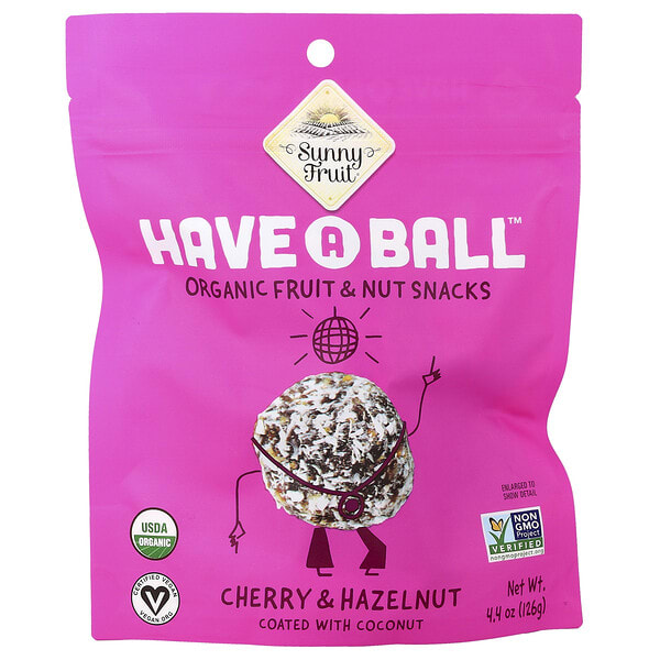snf00718_v_4.jpg Есть A Ball™, органические снеки с фруктами и орехами, вишня и фундук, 126 г (4,4 унции) — Sunny Fruit