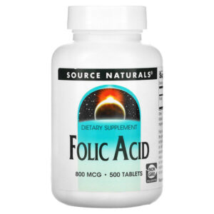 Фолиевая кислота, 800 мкг, 500 таблеток — Source Naturals