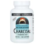100% чистый активированный уголь, 260 мг, 100 капсул — Source Naturals