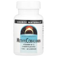 Метилкобаламин, вишня, 1 мг, 60 пастилок — Source Naturals