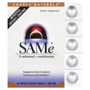 SAMe, 60 таблеток, покрытых кишечнорастворимой оболочкой (200 мг в 1 таблетке) — Source Naturals