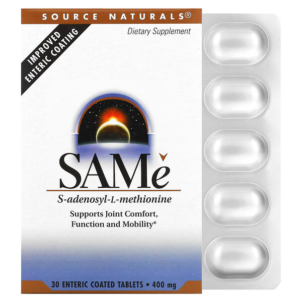 sns01400_v_16.jpg SAMe, 400 мг, 30 таблеток, покрытых кишечнорастворимой оболочкой — Source Naturals