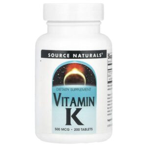 Витамин К, 500 мкг, 200 таблеток — Source Naturals