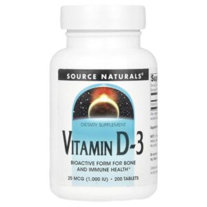 витамин D3, 25 мкг (1000 МЕ), 200 таблеток — Source Naturals