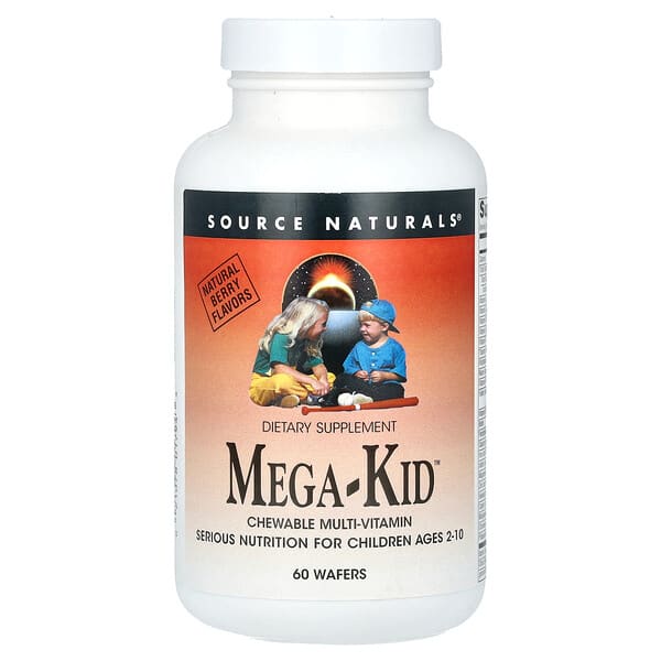 sns01794_v_20.jpg Mega-Kid, жевательные мультивитамины, для детей от 2 до 10 лет, вкус натуральных ягод, 60 жевательных таблеток — Source Naturals