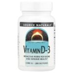 витамин D3, 50 мкг (2000 МЕ), 200 мягких таблеток — Source Naturals