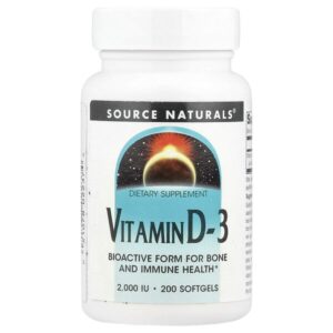 витамин D3, 50 мкг (2000 МЕ), 200 мягких таблеток — Source Naturals