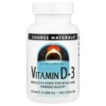витамин D3, 5000 МЕ, 120 капсул — Source Naturals