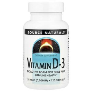 витамин D3, 5000 МЕ, 120 капсул — Source Naturals