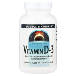 витамин D3, 125 мкг (5000 МЕ), 240 капсул — Source Naturals