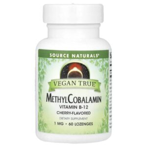 Vegan True, метилкобаламин, с вишневым вкусом, 1 мг, 60 пастилок — Source Naturals