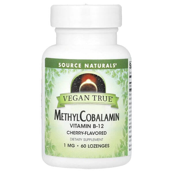 sns02576_v_21.jpg Vegan True, метилкобаламин, с вишневым вкусом, 1 мг, 60 пастилок — Source Naturals