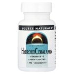 гидроксикобаламин, вишня, 1 мг, 60 пастилок — Source Naturals
