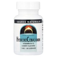 гидроксикобаламин, вишня, 1 мг, 60 пастилок — Source Naturals
