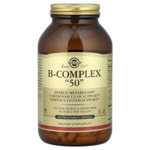 B-Complex 50, витамины группы B, 250 растительных капсул — Solgar
