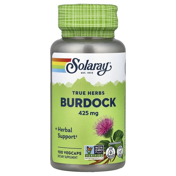 sor01110_v_24.jpg True Herbs, лопух, 425 мг, 100 растительных капсул — Solaray