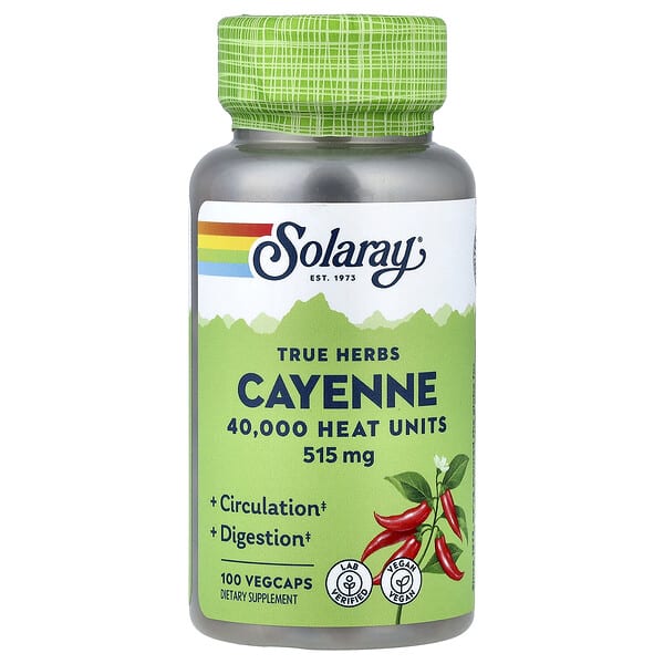 sor01130_v_24.jpg True Herbs, кайенский перец, 515 мг, 100 растительных капсул — Solaray