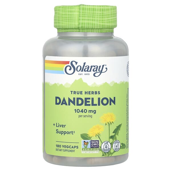 sor01211_v_40.jpg True Herbs, одуванчик, 180 растительных капсул (520 мг в 1 капсуле) — Solaray