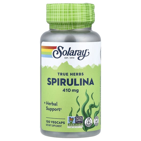 sor01600_v_24.jpg True Herbs, спирулина, 100 растительных капсул — Solaray
