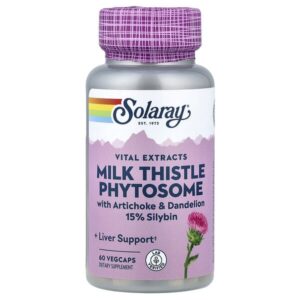 экстракты Vital, фитосомы расторопши с артишоком и одуванчиком, 15% силибина, 60 растительных капсул — Solaray