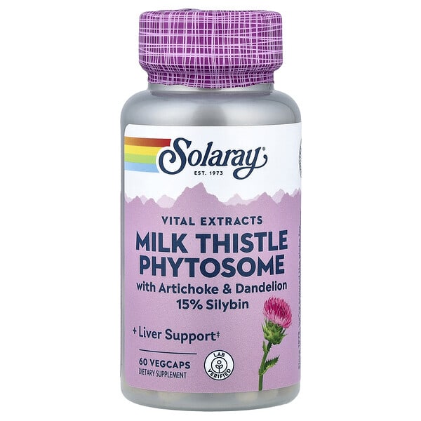 sor03721_v_27.jpg экстракты Vital, фитосомы расторопши с артишоком и одуванчиком, 15% силибина, 60 растительных капсул — Solaray
