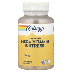 мегавитамин B-Stress, замедленное высвобождение, 120 растительных капсул — Solaray