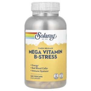 мегавитамин B-Stress, замедленное высвобождение, 240 растительных капсул — Solaray