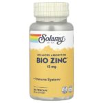 Bio Zinc™, 15 мг, 100 растительных капсул — Solaray