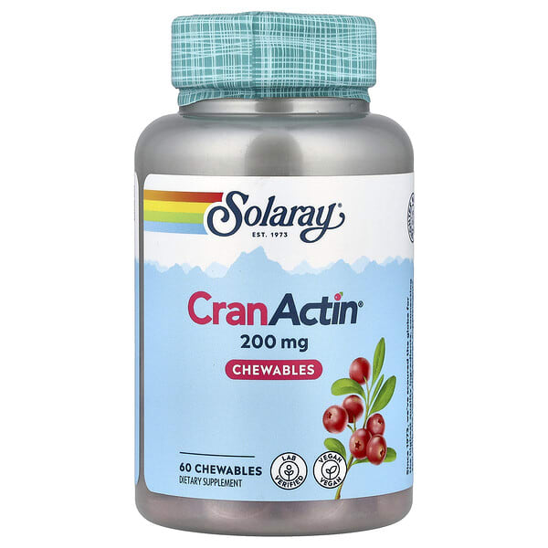 sor08424_v_24.jpg CranActin®, жевательные таблетки, со вкусом клубники, 60 жевательных таблеток — Solaray