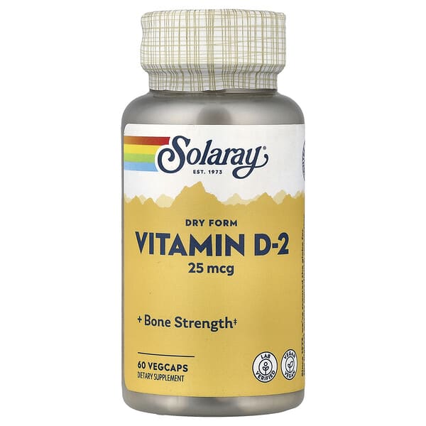 sor11266_v_27.jpg Витамин D2 в сухой форме, 25 мкг, 60 растительных капсул — Solaray