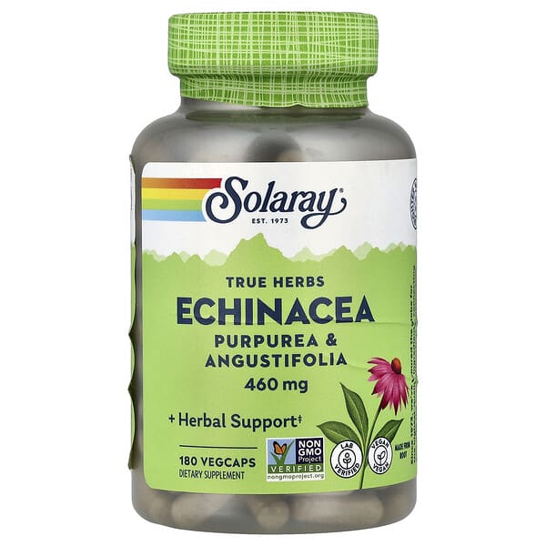 sor12435_v_24.jpg True Herbs, эхинацея, 460 мг, 180 растительных капсул — Solaray
