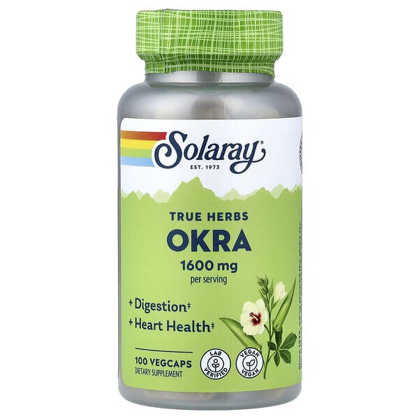 sor23887_v_24.jpg True Herbs, бамия, 100 растительных капсул (400 мг на капсулу) — Solaray