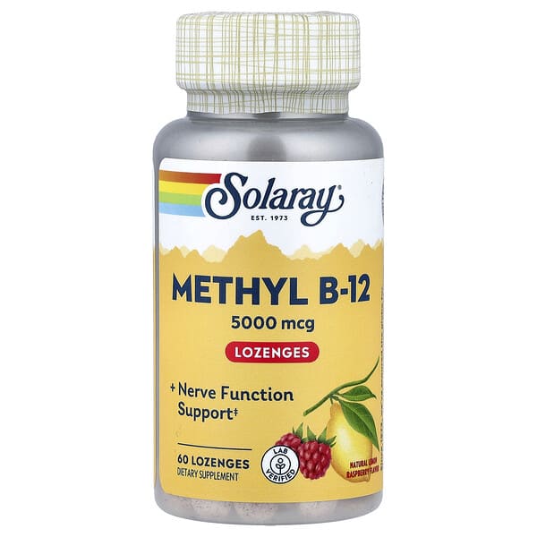 sor29337_v_28.jpg метил B12 в форме пастилок, с натуральным лимонным вкусом и малиной, 5000 мкг, 60 пастилок — Solaray