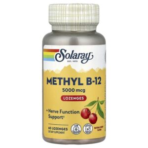 Mega Potency Methyl B-12, натуральный вишневый вкус, 5000 мкг, 60 лепешек — Solaray