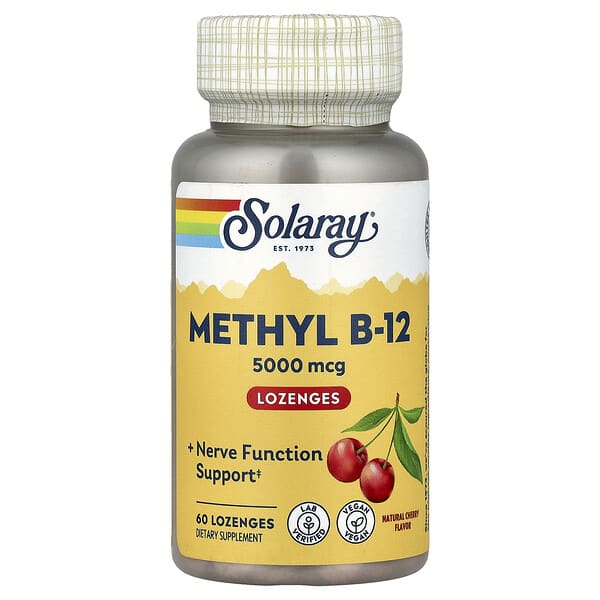 sor34298_v_38.jpg Mega Potency Methyl B-12, натуральный вишневый вкус, 5000 мкг, 60 лепешек — Solaray