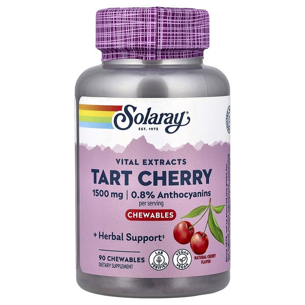 sor44499_v_24.jpg Vital Extracts, вишня, натуральный вкус вишни, 90 жевательных таблеток (500 мг в 1 жевательной таблетке) — Solaray
