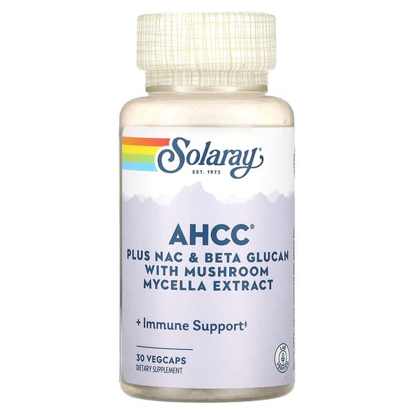 sor74974_v_8.jpg AHCC Plus NAC и бета-глюкан с экстрактом грибного мицелия, 30 растительных капсул — Solaray