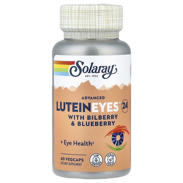 sor83218_v_54.jpg Advanced Lutein Eyes 24, улучшенная формула с лютеином для здоровья глаз, с черникой и голубикой, 60 капсул VegCaps — Solaray
